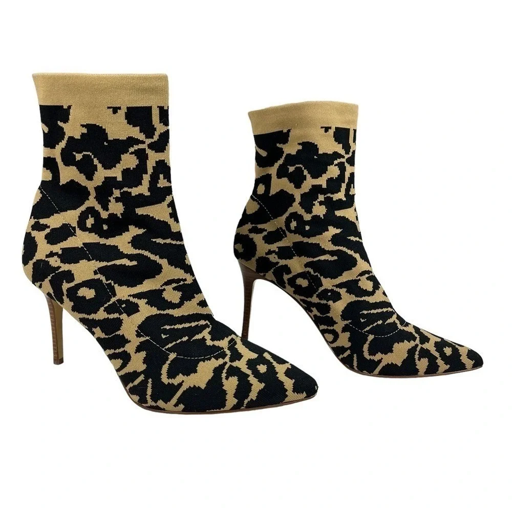 Louise Et Cie Silvya Sock Ankle Boots Women 9.5M/41 Leopard‎ Print Pointed Toe
